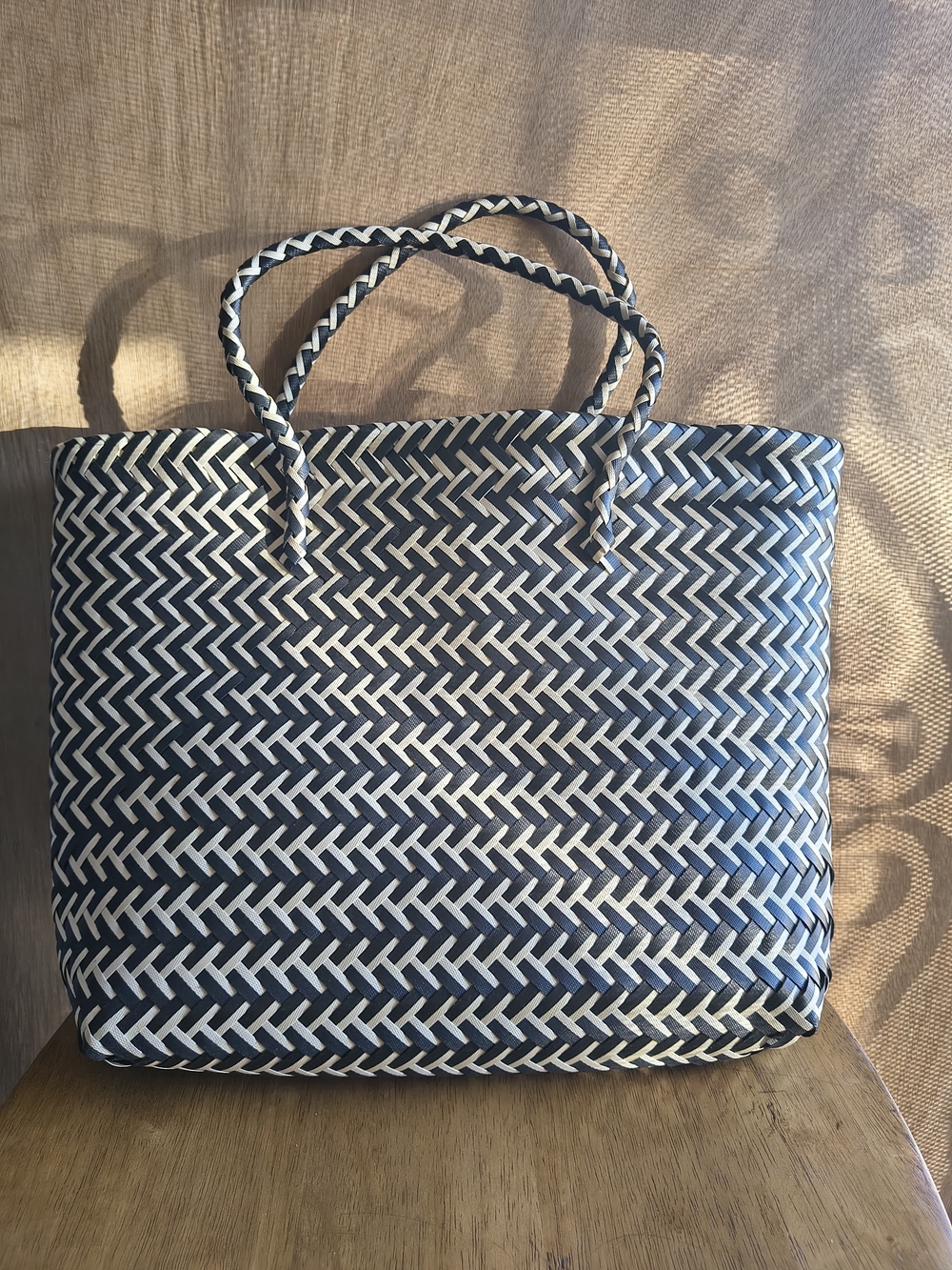 Woven Black and Cream Tote Bag